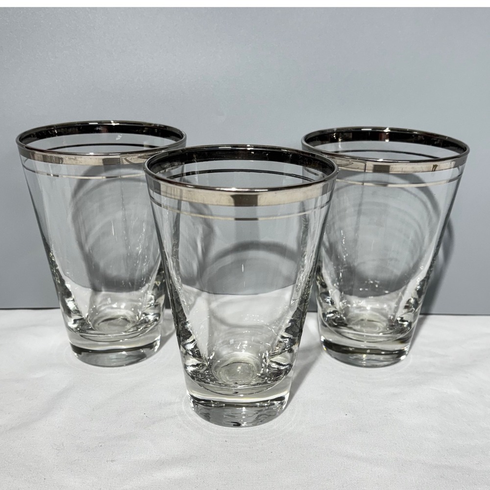 Vintage Libbey Moonmist Silver Rim Cocktail Glasses Set of 3 MCM Barware 1960s